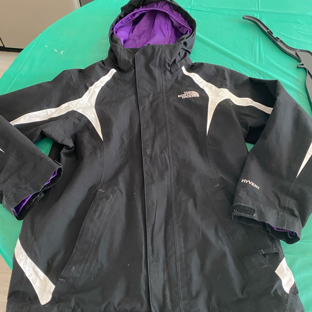 The North Face Black rainJacket with Purple Interior